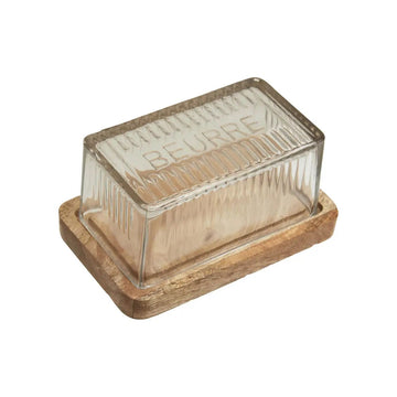 Beurre Glass Butter Dish with Wooden Base