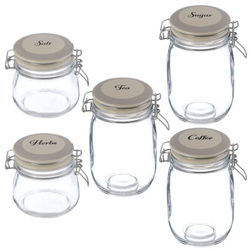 5pcs Grocer Tea Coffee Sugar Salt Herbs Glass Jar Canister