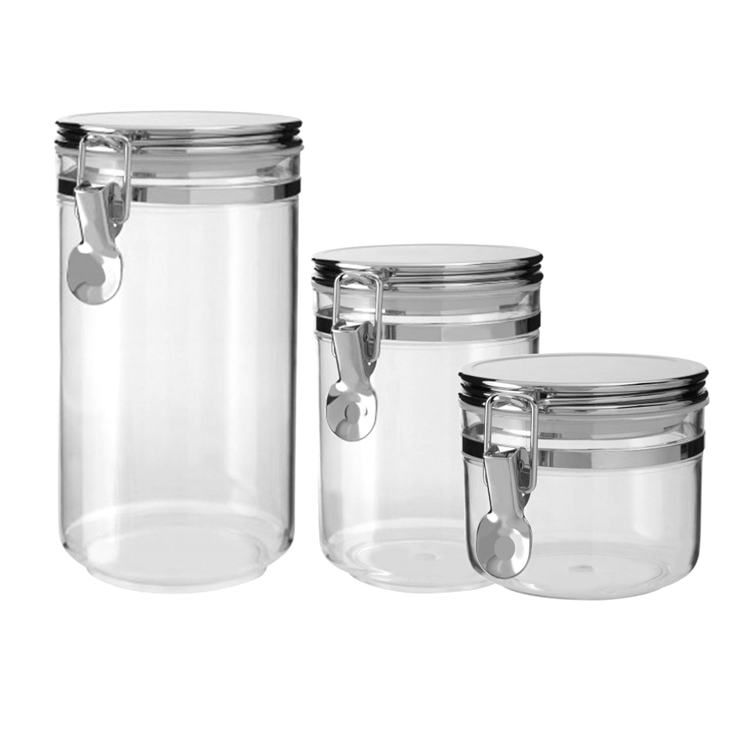 3-pc Gozo Small, Medium & Large Silver Clear Plastic Storage Canister