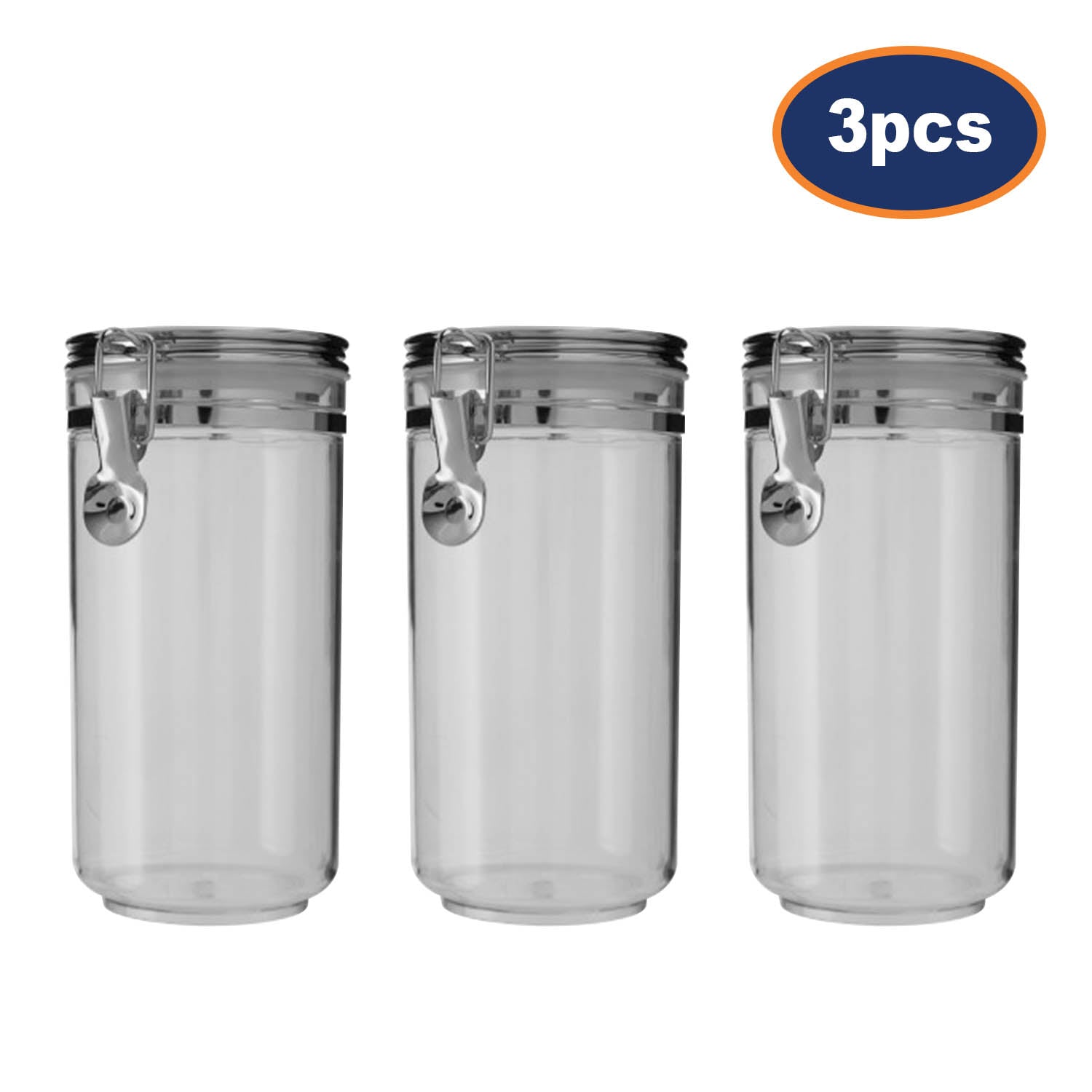 3pcs Gozo Large Silver Plastic Food Storage Canister