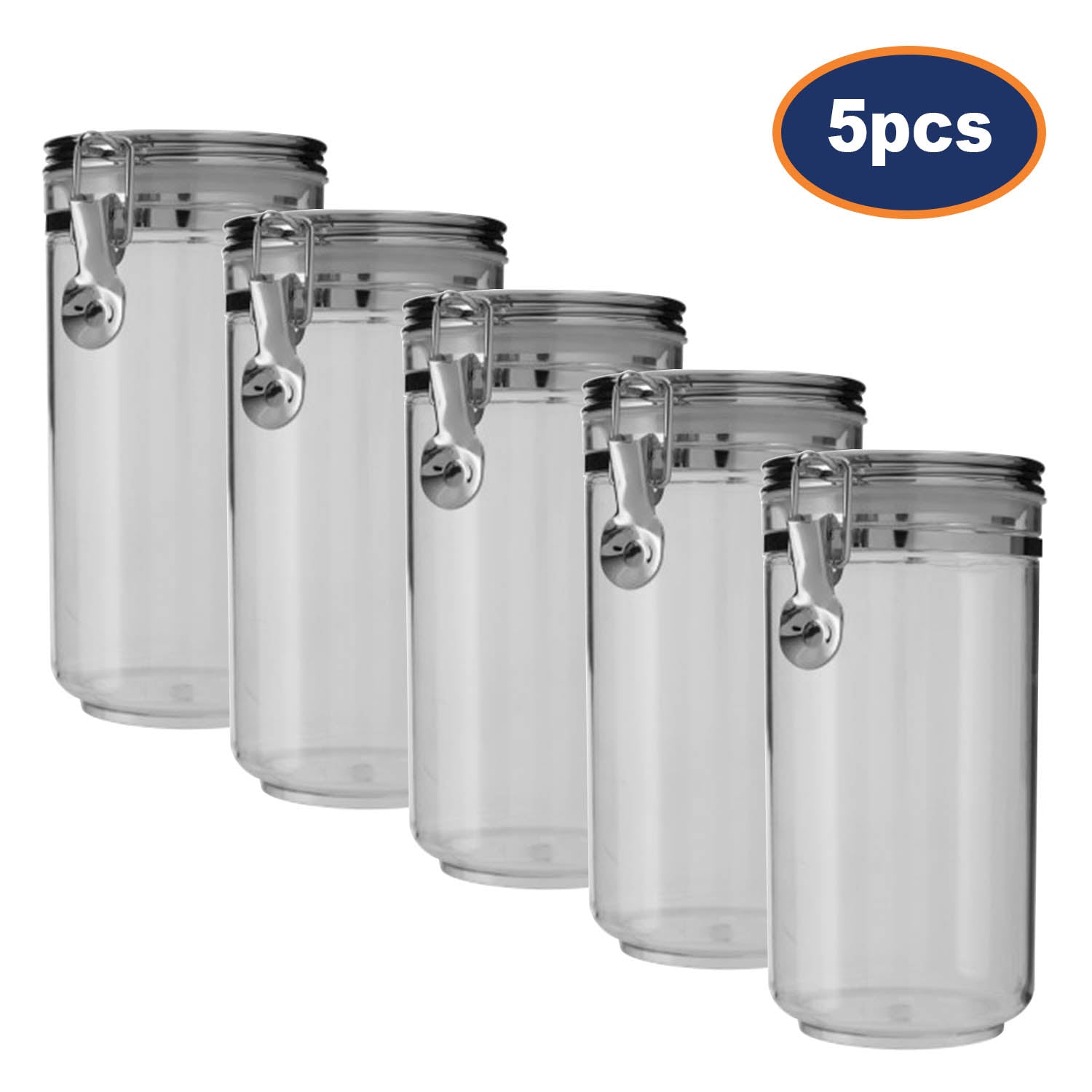 5pcs Gozo Large Silver Plastic Food Storage Canister