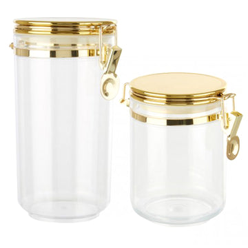 2-pc Gozo Medium & Large Gold Clear Plastic Storage Canister