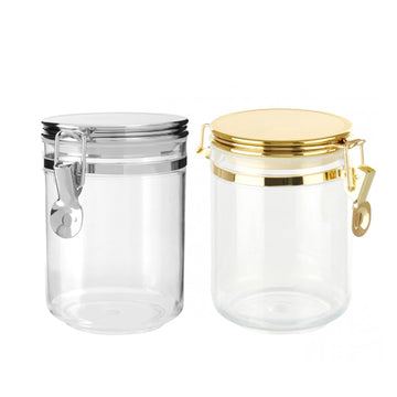 2-pc Gozo Medium Gold & Silver Clear Plastic Storage Canister