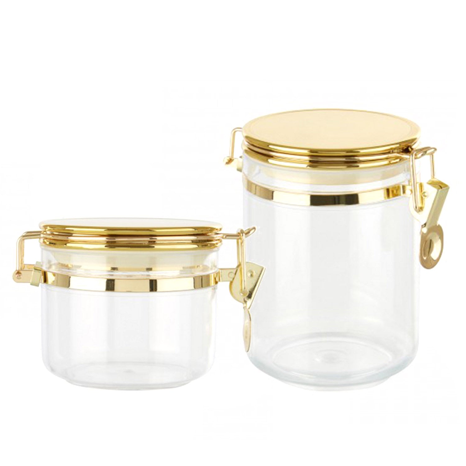 2-pc Gozo Small & Medium Gold Clear Plastic Storage Canister