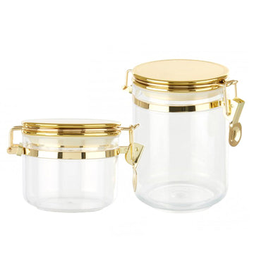 2-pc Gozo Small & Medium Gold Clear Plastic Storage Canister