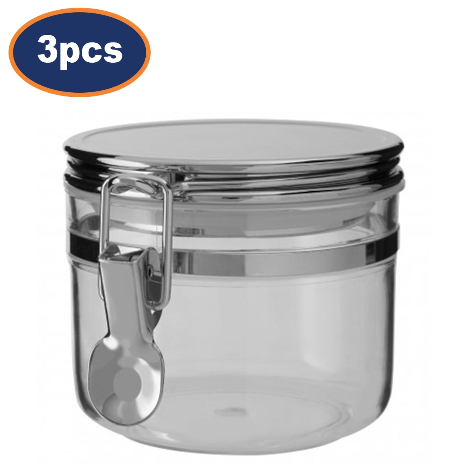 3pcs Gozo Small Silver Plastic Food Storage Canister