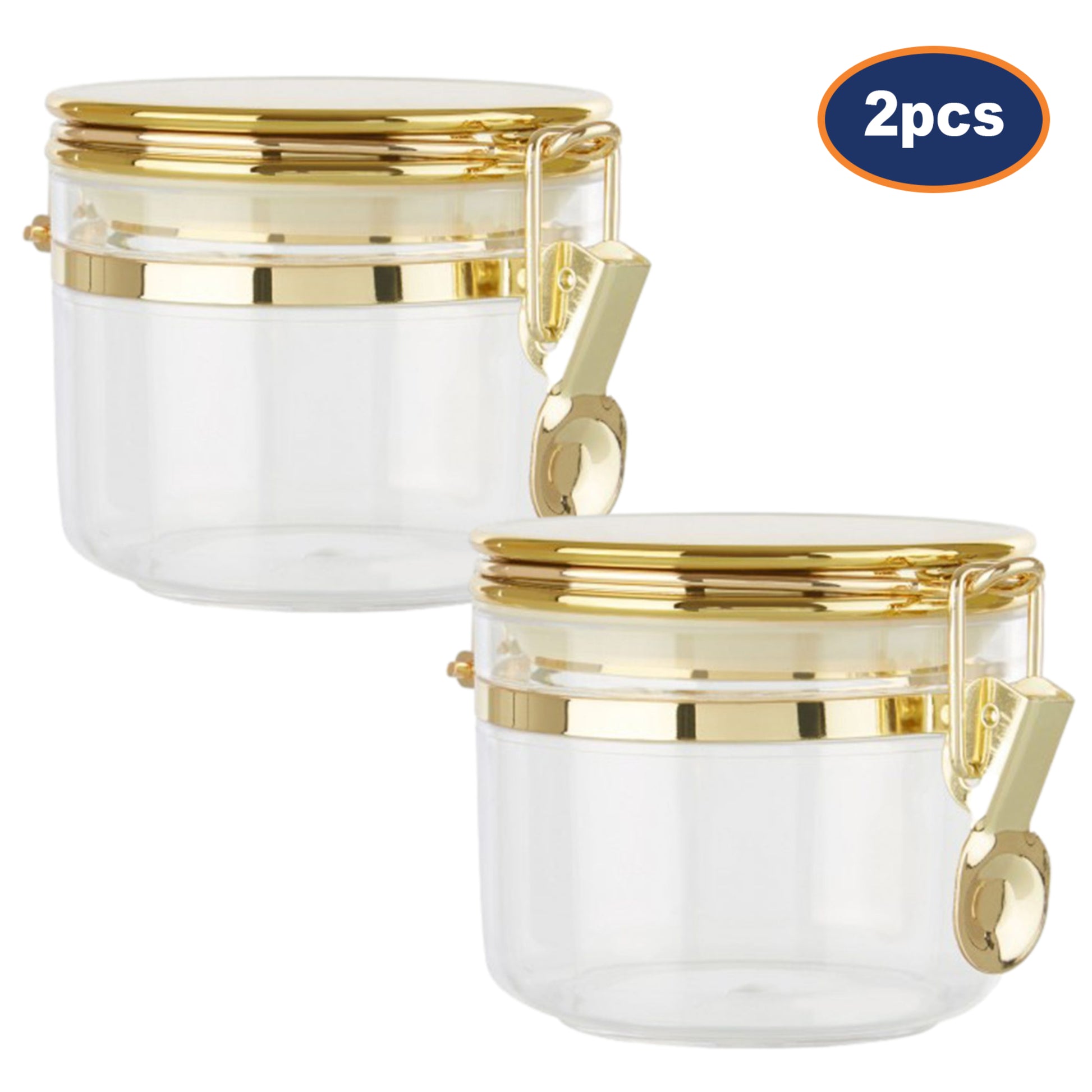 2pcs Gozo Small Gold Clear Plastic Canister