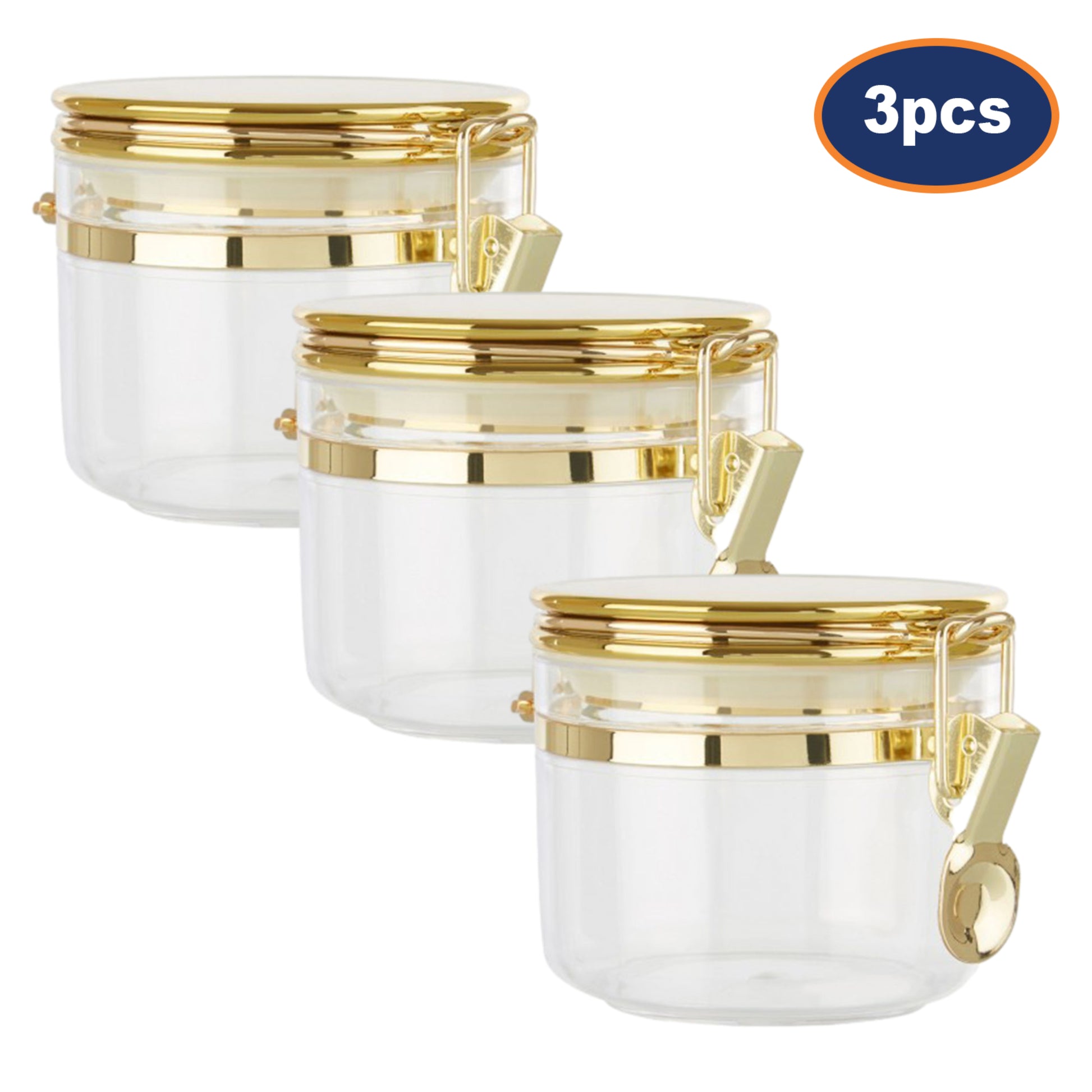 3pcs Gozo Small Gold Clear Plastic Canister