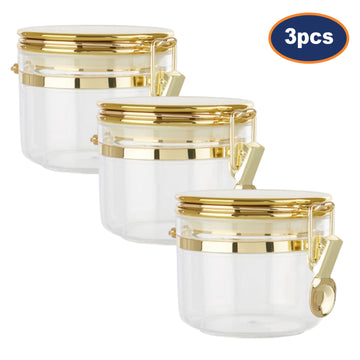 3pcs Gozo Small Gold Clear Plastic Canister