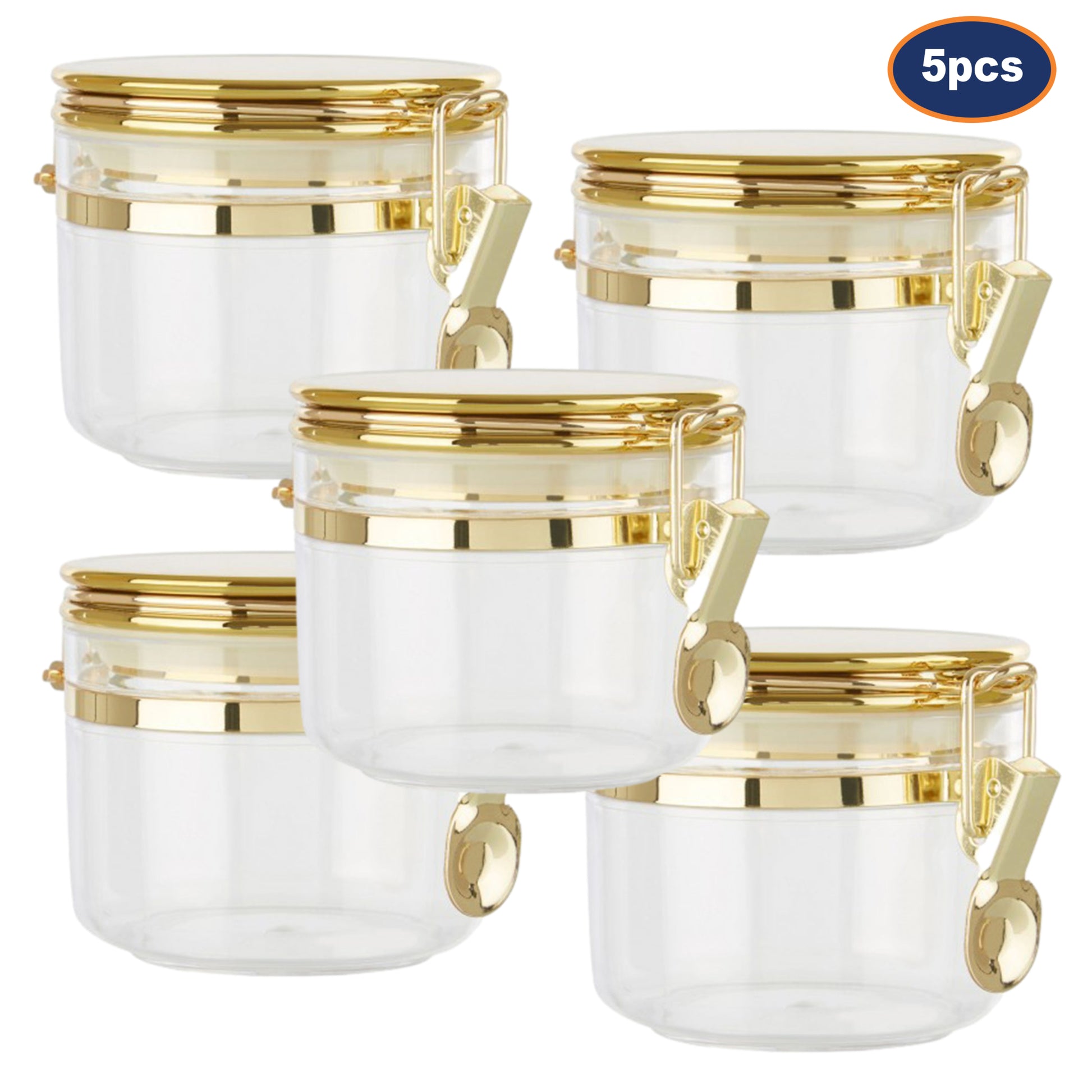 5pcs Gozo Small Gold Clear Plastic Canister