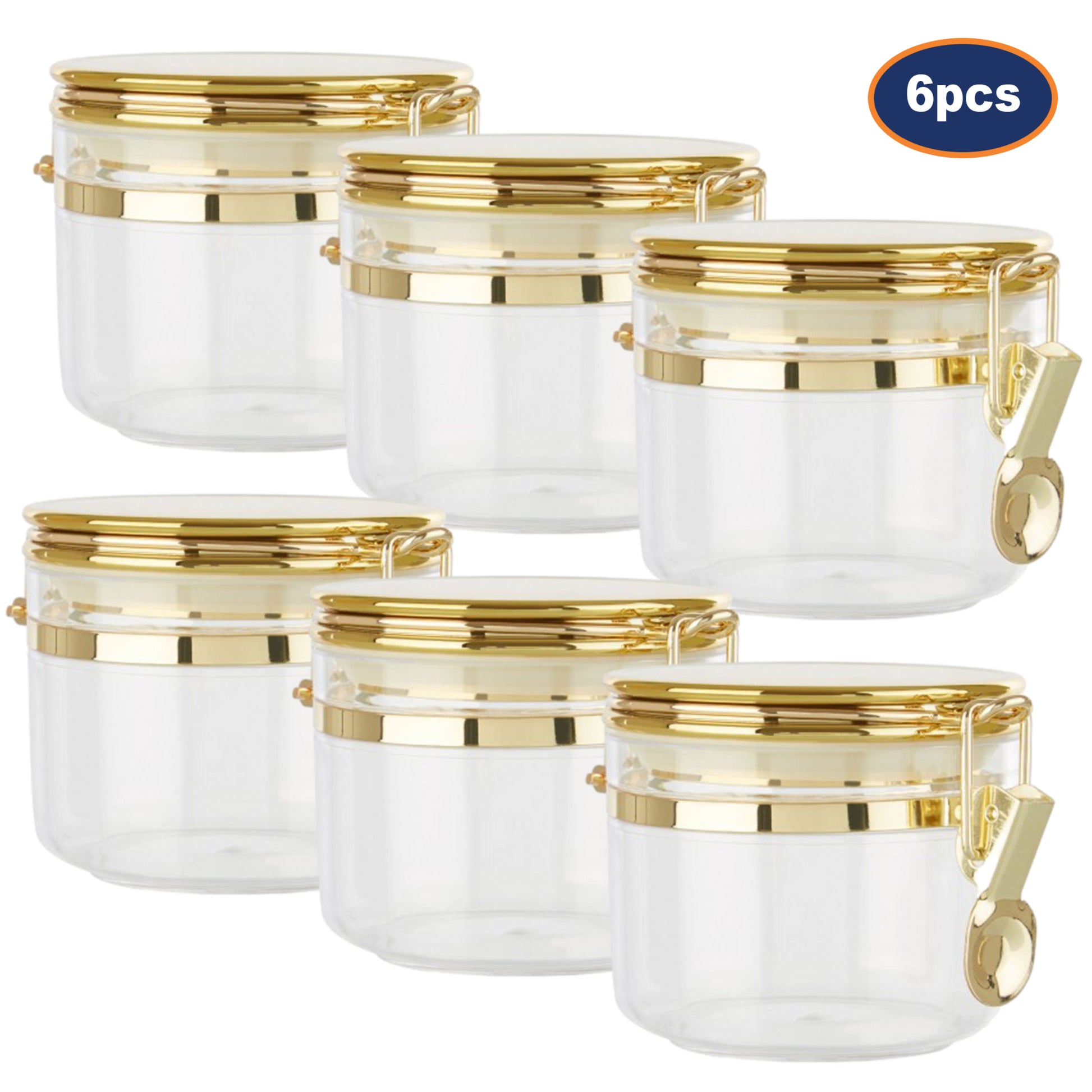 6pcs Gozo Small Gold Clear Plastic Canister