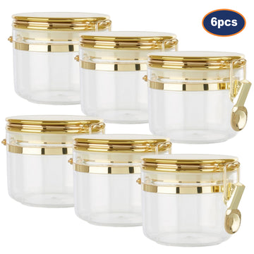 6pcs Gozo Small Gold Clear Plastic Canister