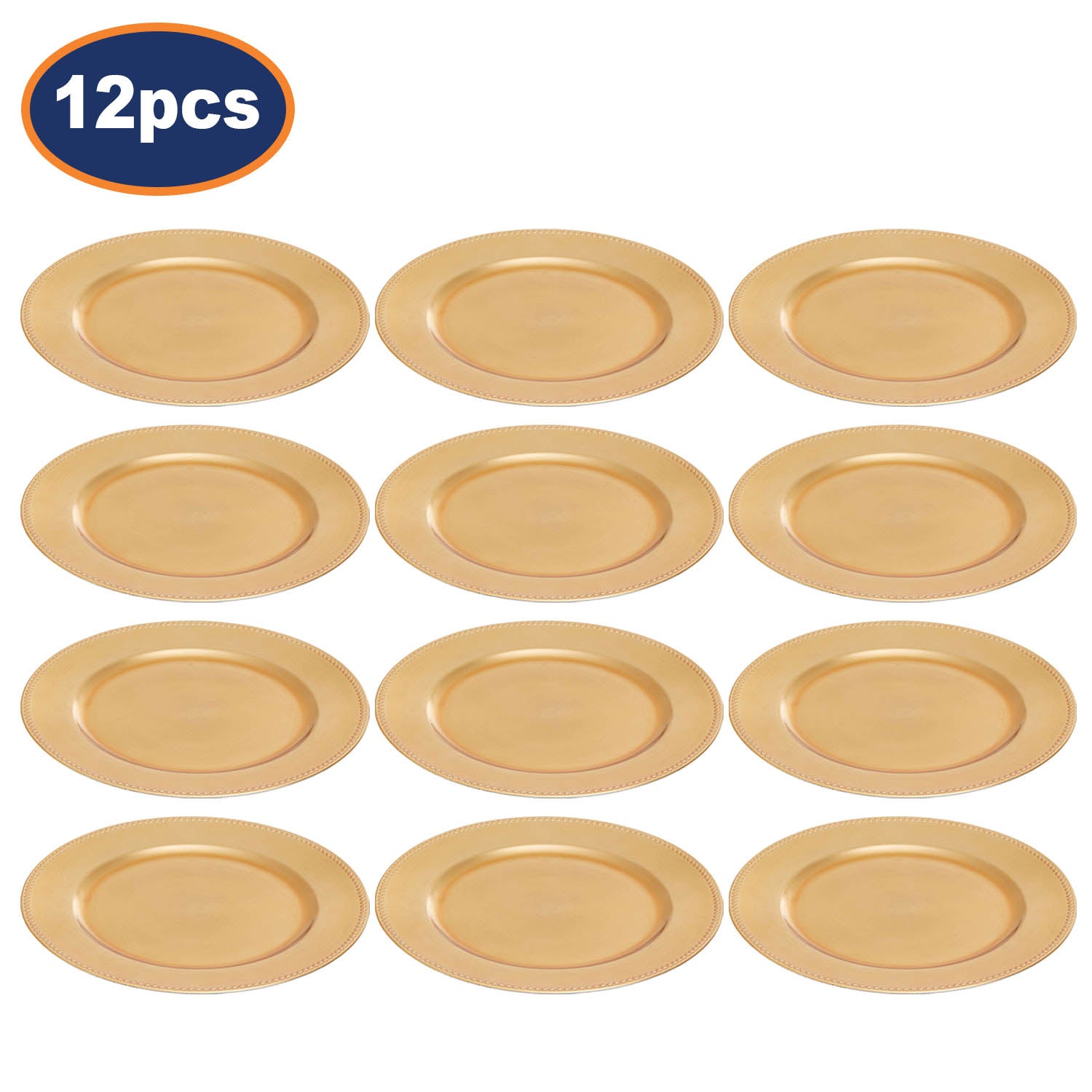 12Pcs Zia Gold Finish Dotted Rim Charger Plates