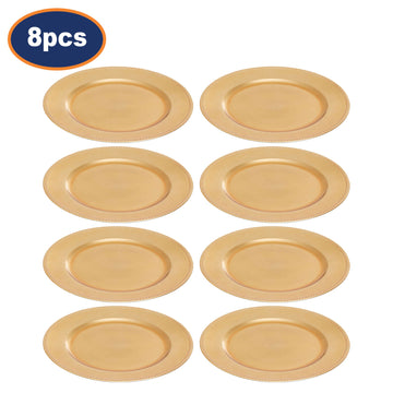 8Pcs Zia Gold Finish Dotted Rim Charger Plates