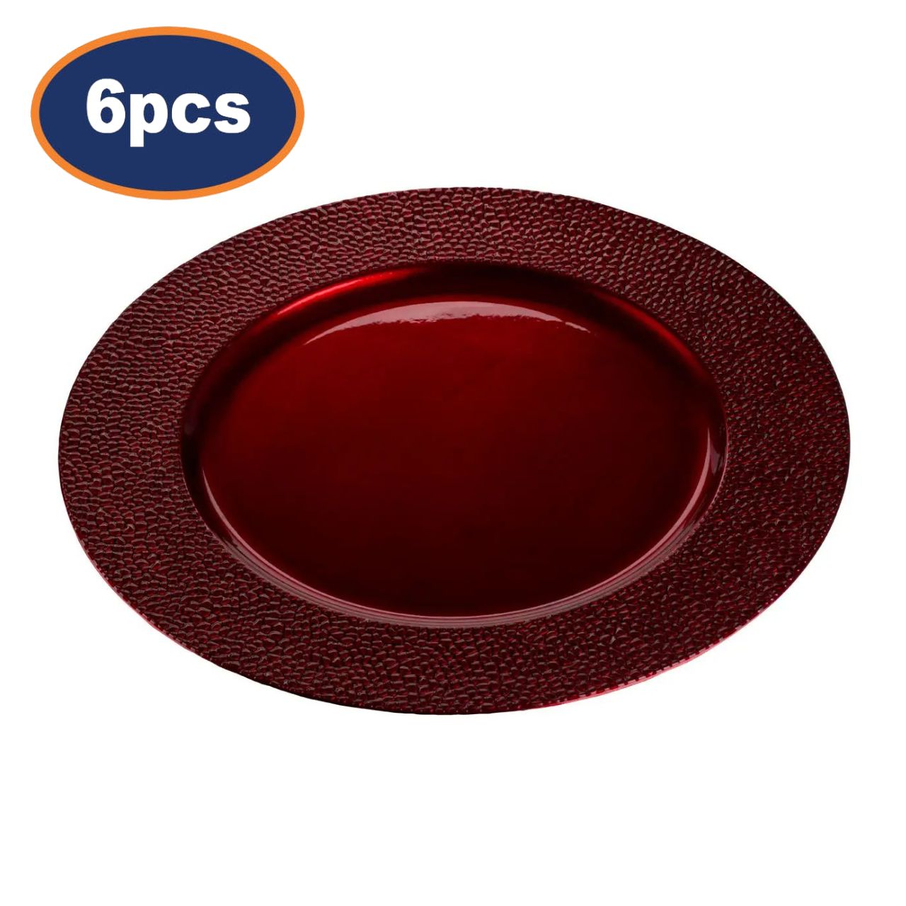 6Pcs Paxelle Red Pebble Effect Charger Plates