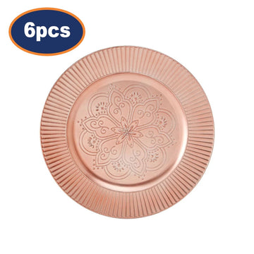 6Pcs Crimson Rose Gold Finish Embossed Detail Charger Plates