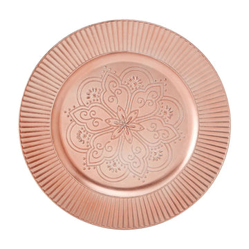 6Pcs Crimson Rose Gold Finish Embossed Detail Charger Plates