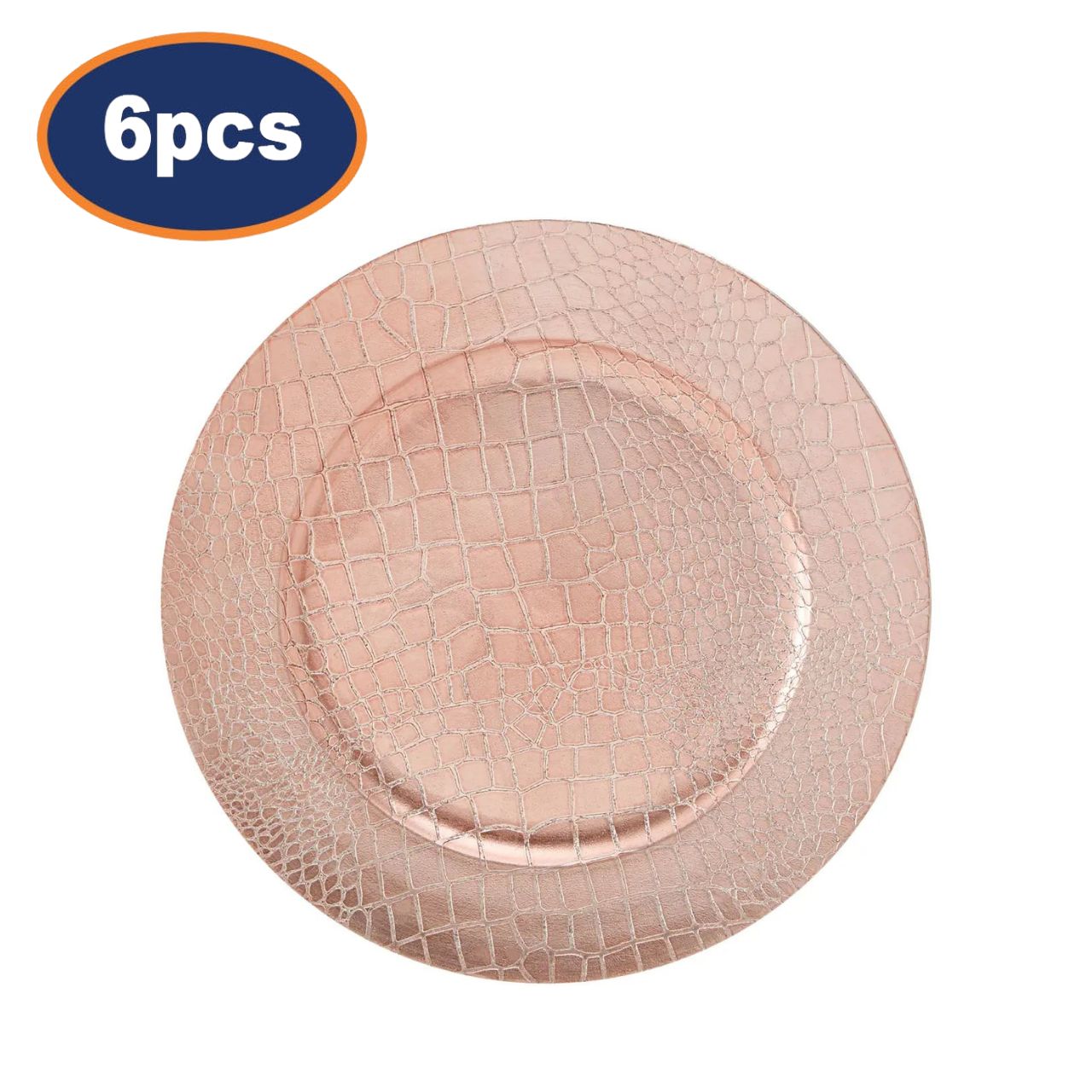 6Pcs Zia Rose Gold Finish Full Pebble Effect Charger Plates