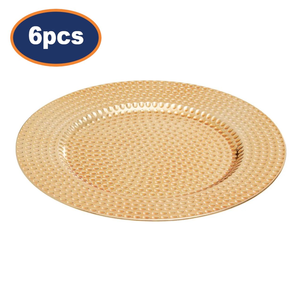 6Pcs Zia Gold Finish Full Hammered Design Charger Plates