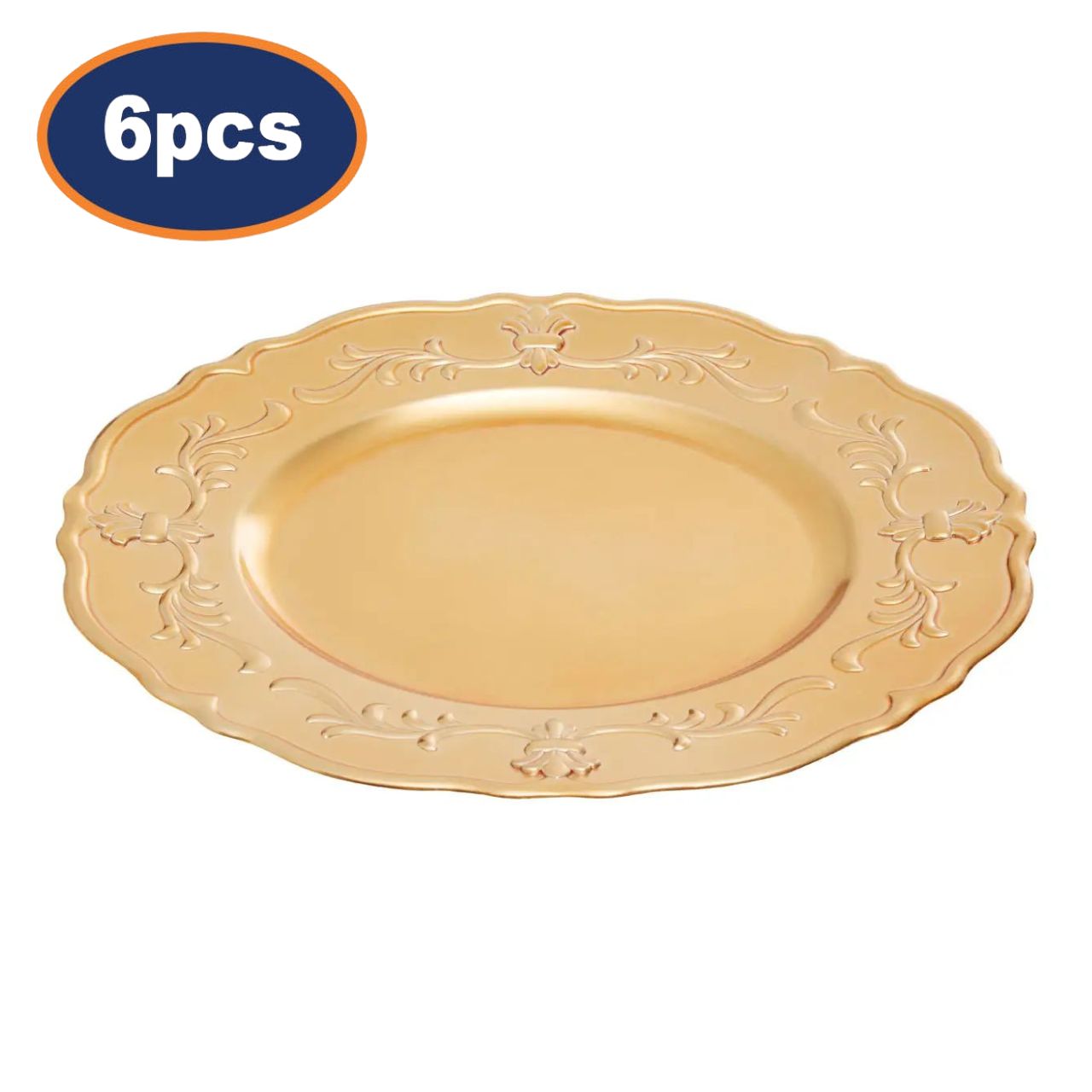 6Pcs Zia Gold Finish Baroque Design Charger Plates