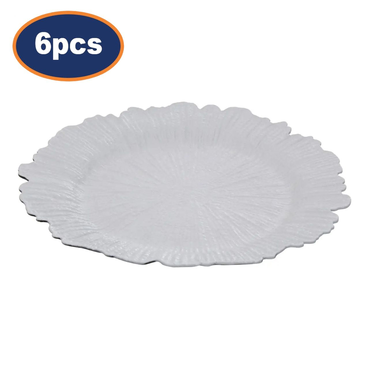 6Pcs Zia White Finish Reef Design Charger Plates