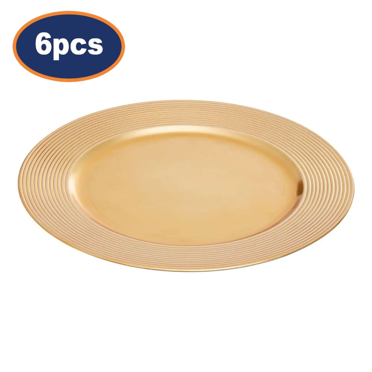 6Pcs Zia Gold Finish Ribbed Design Charger Plates