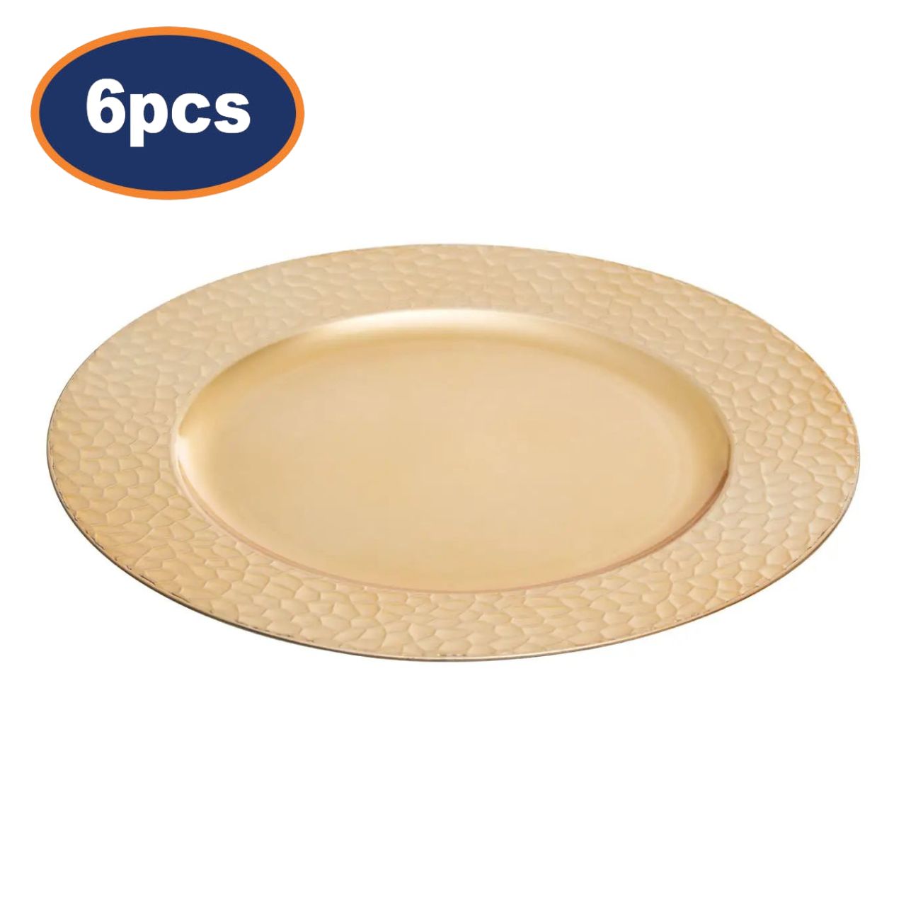 6Pcs Zia Gold Finish Hammered Design Charger Plates