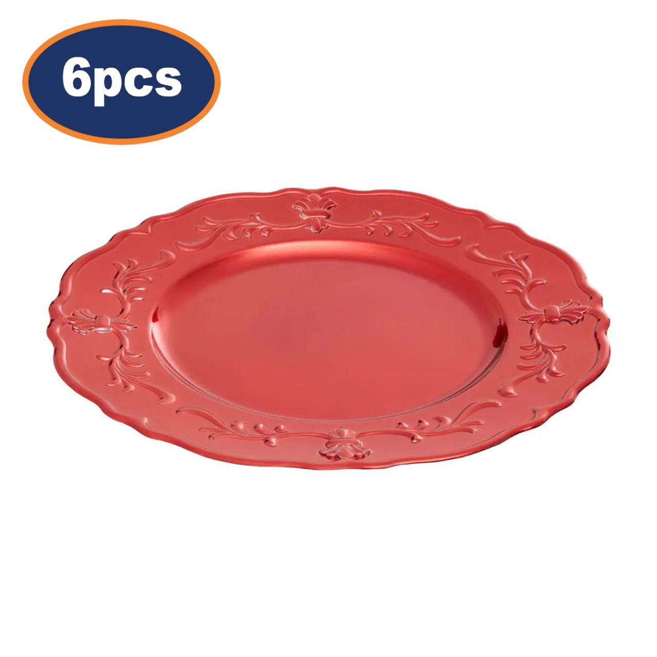 6Pcs Zia Red Finish Baroque Design Charger Plates