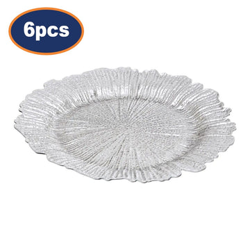 6Pcs Zia Silver Finish Reef Design Charger Plates