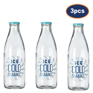 3pcs Classic Water Glass Bottle Metal Twist Lid Decorative Ice Cold Shake Print