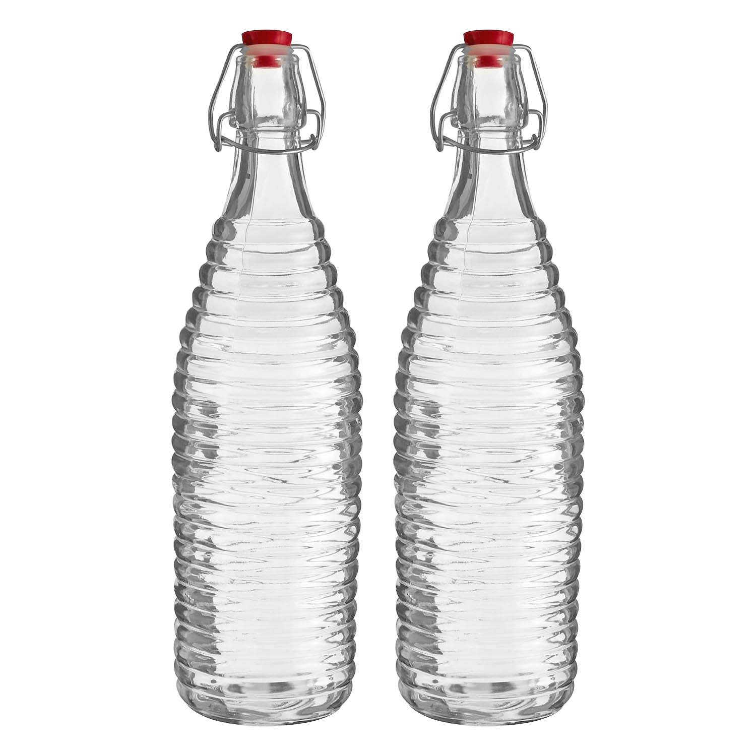 2pcs 1 Litre Clear Glass Bottle Clip Top Lid