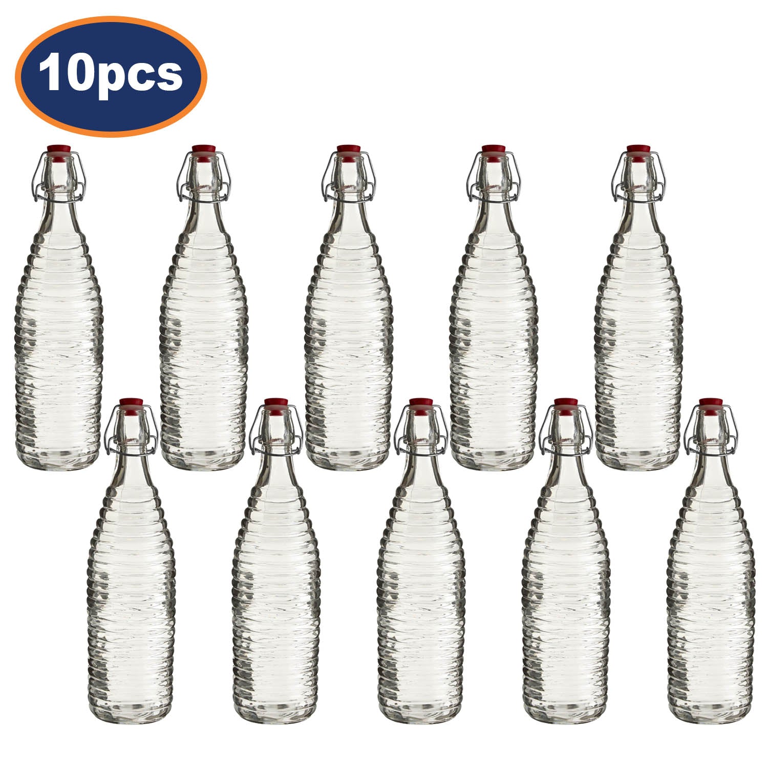 10pcs 1 Litre Clear Glass Bottle With Clip Stopper