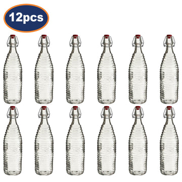 12pcs 1 Litre Clear Glass Bottle With Clip Stopper