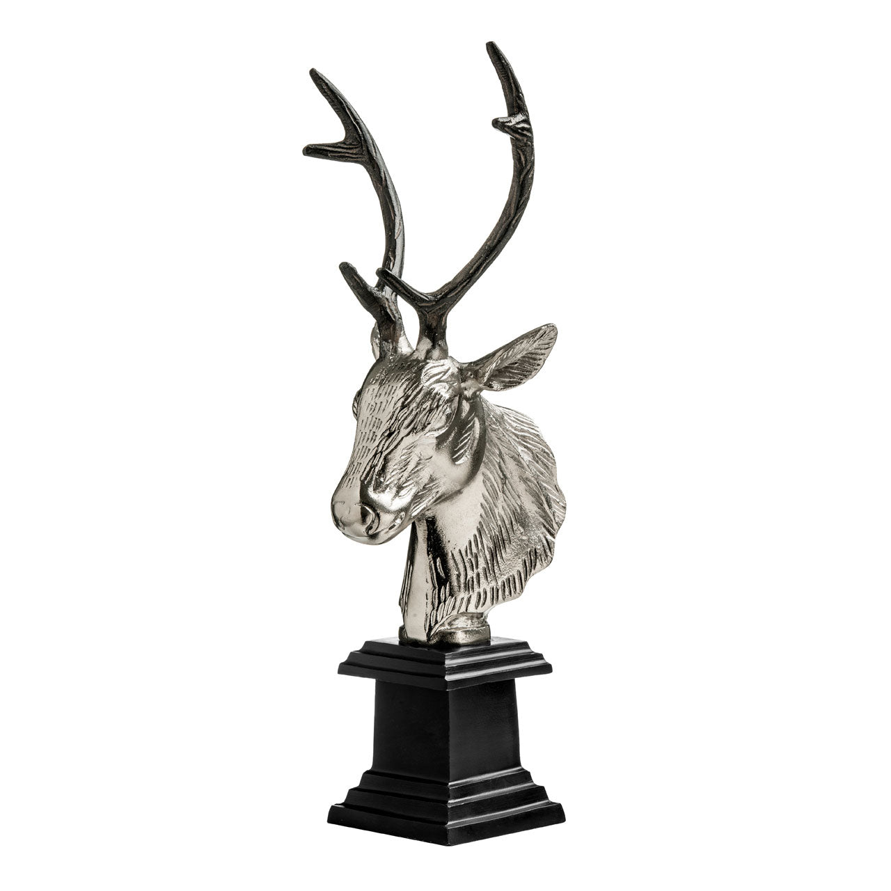 Nickel Finish Metal Buck Head Sculpture