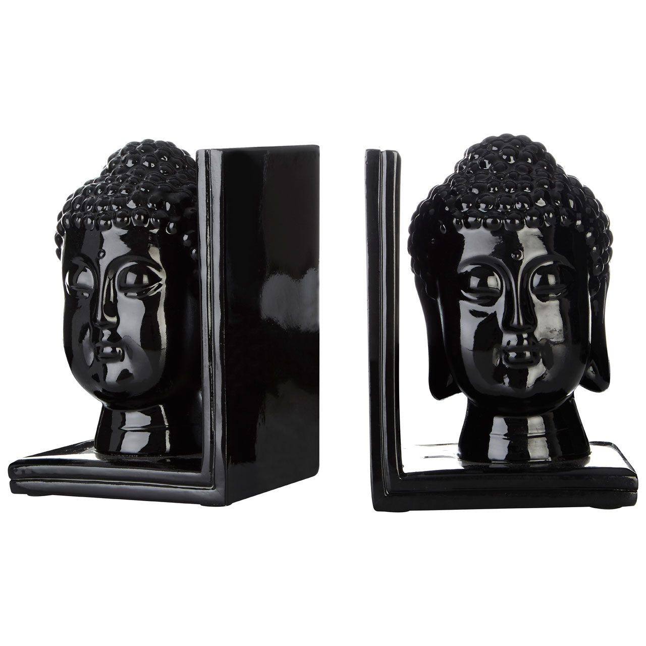 Zen Black Buddha Head Bookends