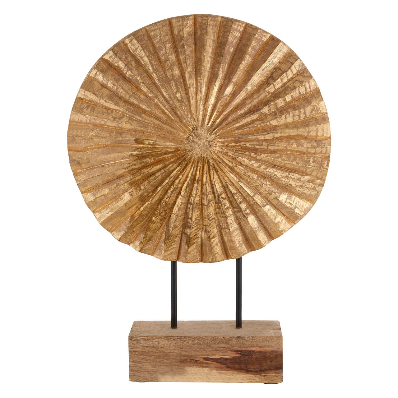 Wooden Fluted Gold Disc Sculpture