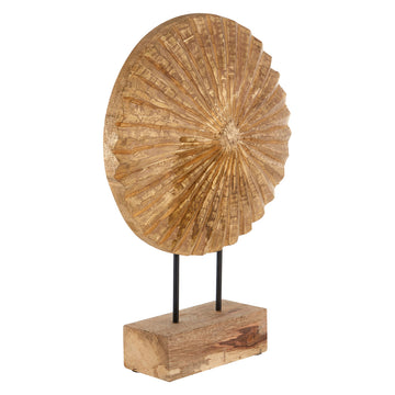 Wooden Fluted Gold Disc Sculpture