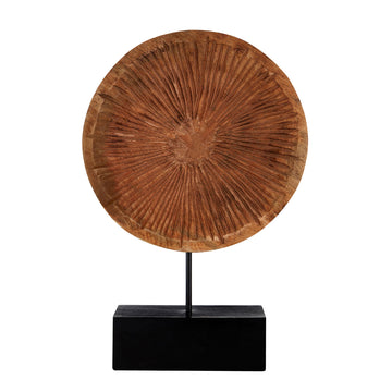 Filo Large Carved Wood Disc On Stand