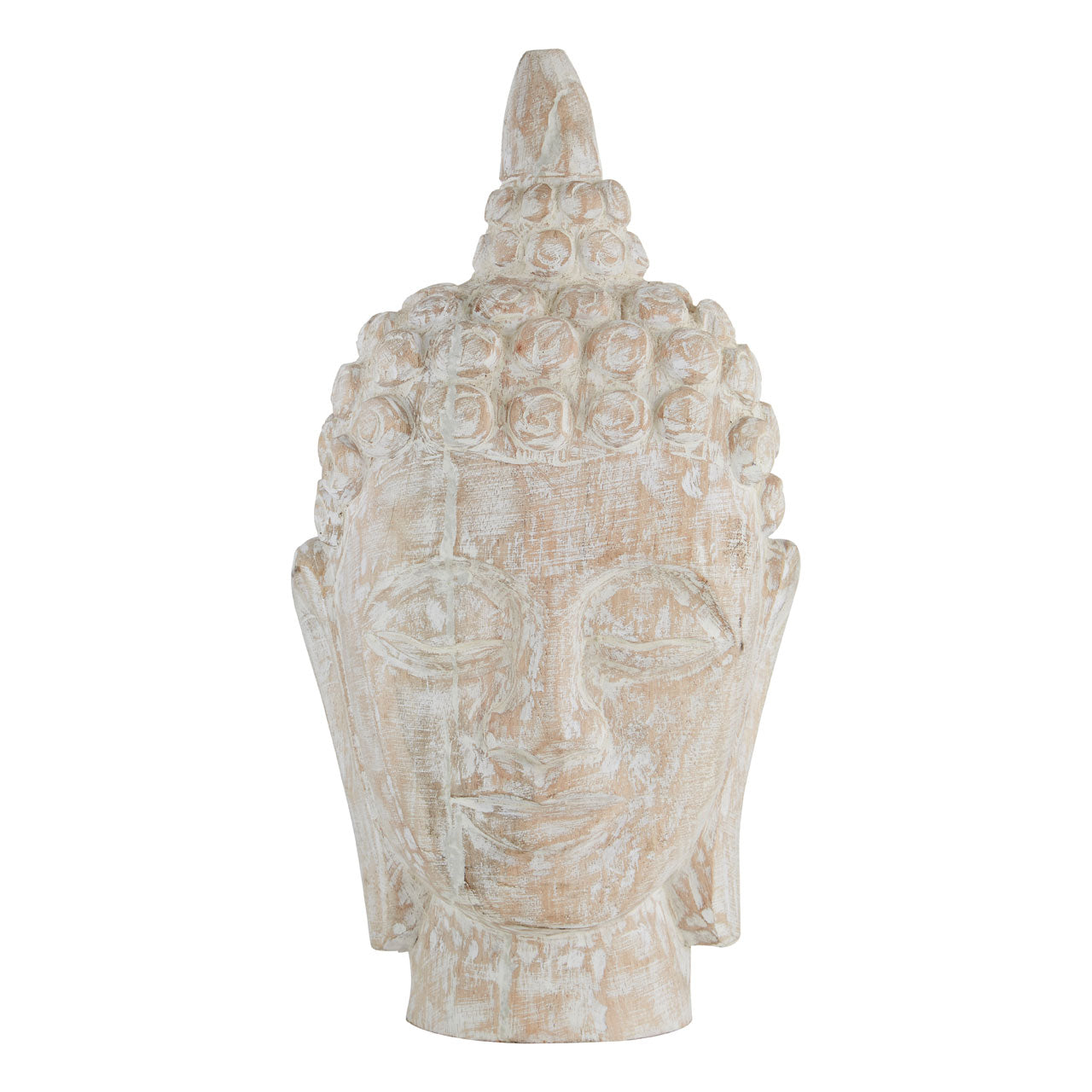 Zen White Wooden Buddha Head Sculpture