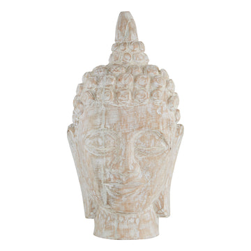 Zen White Wooden Buddha Head Sculpture