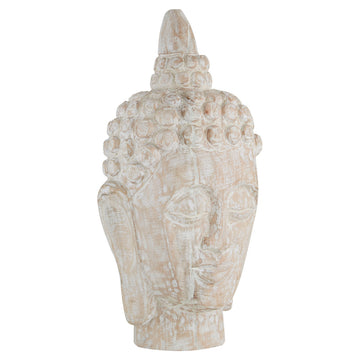 Zen White Wooden Buddha Head Sculpture