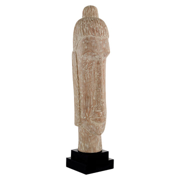 Zen White Brushed Slim Wooden Buddha Head Sculpture