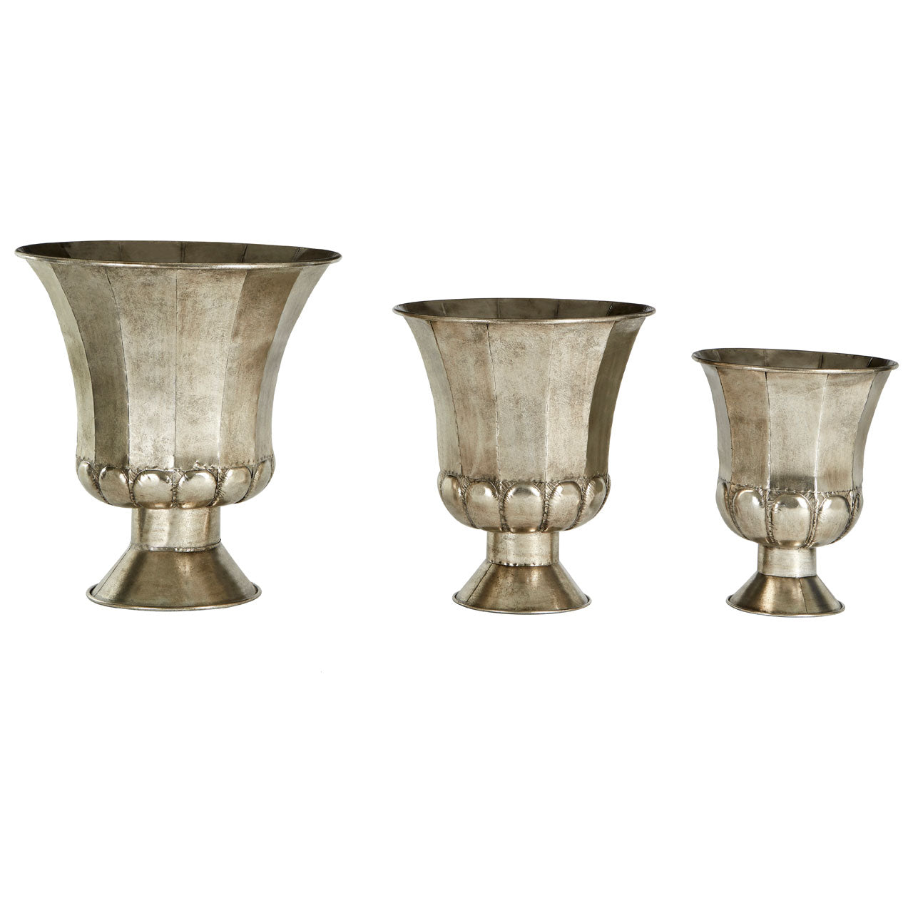 Heza 3Pc Oversized Antique Silver Iron Planters Set