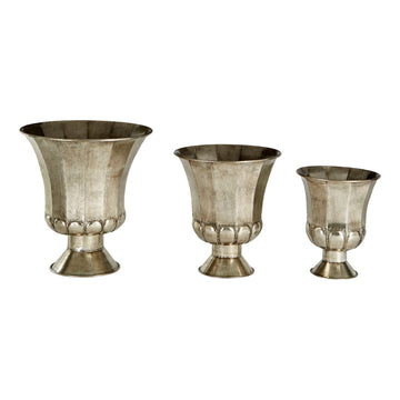 Heza 3Pc Oversized Antique Silver Iron Planters Set