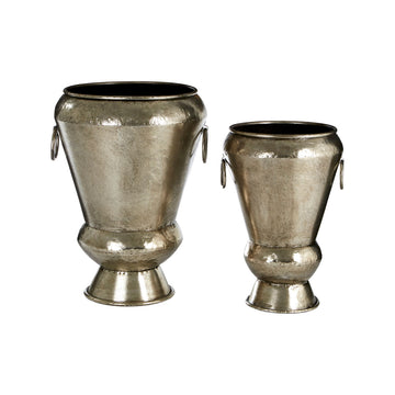 Heza 2Pc Antique Silver Iron Planters Set