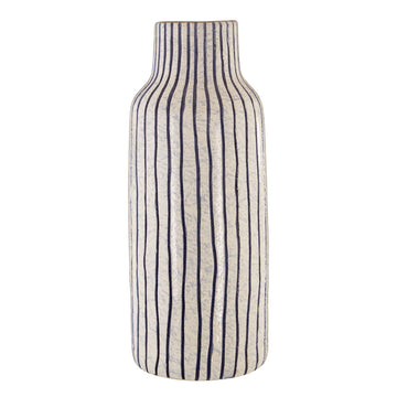Raimi White & Blue Stripes Earthenware Vase