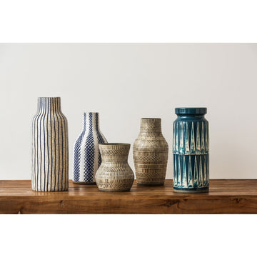 Raimi White & Blue Stripes Earthenware Vase