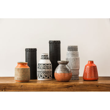 Noza Orange & Grey Earthenware Vase