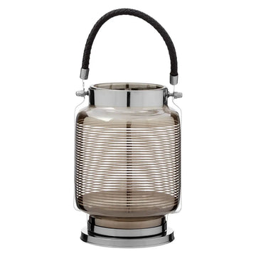 Rayan Small Nickel Stripe Glass Shade Lantern