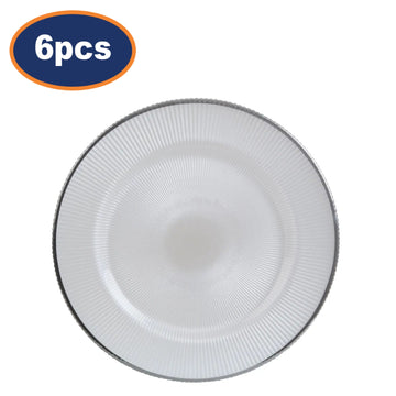 6Pcs Iva White Glass Embossed Silver Finish Rim Charger Plates